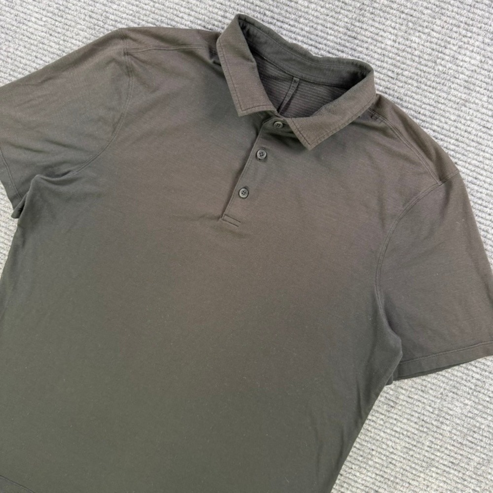 Lululemon Short Sleeve Polo Shirt Mens Medium Black Technical Golf Work Top READ